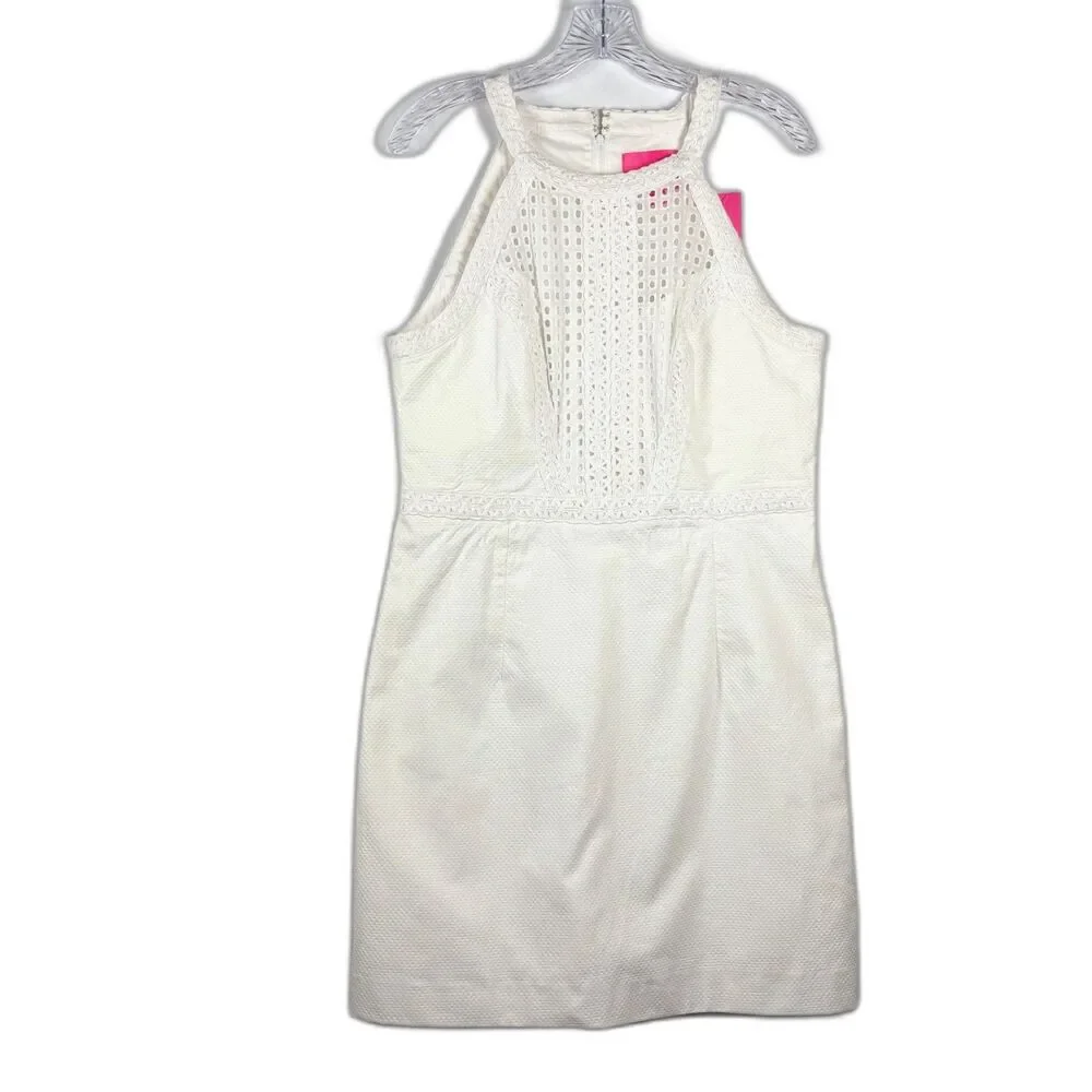 Lilly Pulitzer Charlize Shift Dress Resort White Eyelet Halter Bridal NWT Sz 12 - Picture 2 of 10
